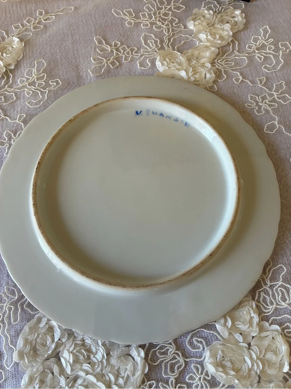 Hand-Painted Floral Decorative Plate in Lavender and Yellow